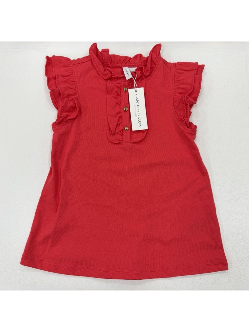 Janie & Jack Girl's Red Double Ruffle Sleeve Short Sleeve Top size 6 Blouse